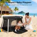 Pamo Babe Travel Pack and Play, Certified Baby Safe Travel Crib, Extra Large Portable Playpen with Mattress & Zipper Door, Portable Crib Lightweight Foldable Baby Travel Bed - Grey