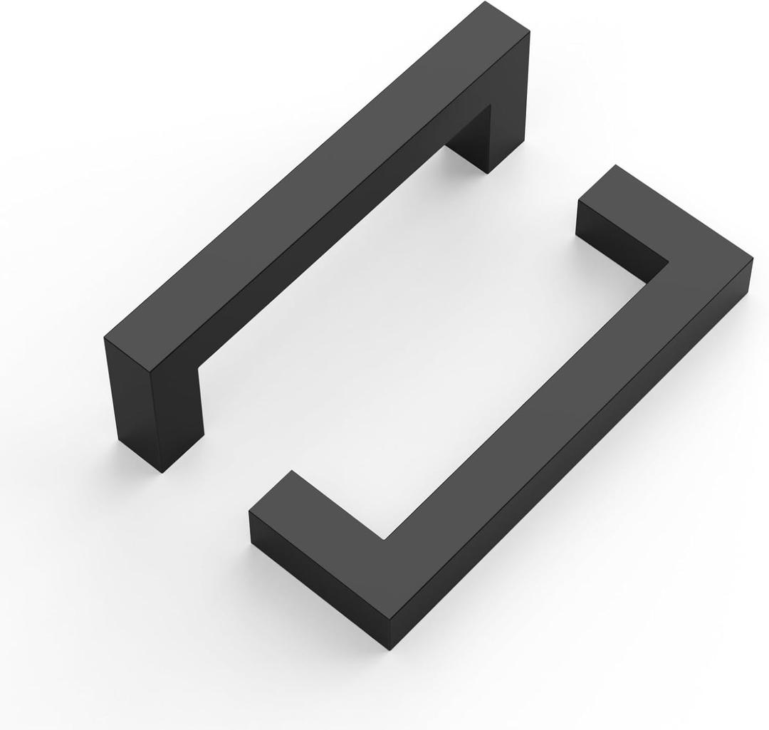 FILTA 10 Pack Black Cabinet Handles 4 inch(102mm) Matte Black Cabinet Pulls Square Kitchen Stainless Steel Cabinet Hardware for Cupboard Drawer Handles