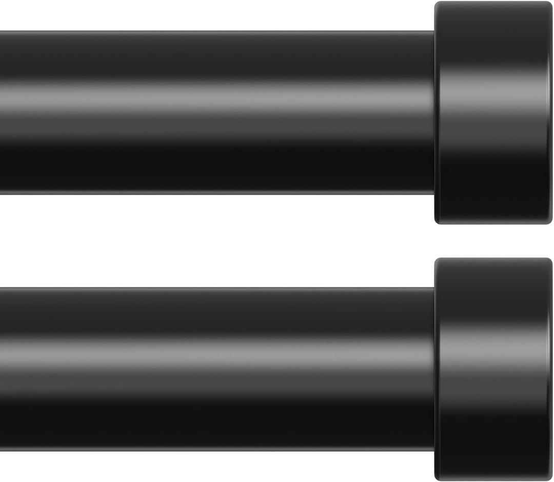 OLV 2 Pack Black Curtain Rods for Windows 48 to 84 Inch, 1'' Modern Easy Install Adjustable Curtain Rod with End Cap Design, Heavy Duty Single Decorative Drapery Pole for Living Room, Bedroom, Kitchen
