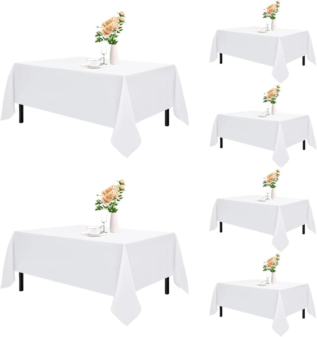 Romanstile 6 Pack White Rectangle Tablecloth 70 x 120 Inch, Reusable and Washable Table Clothes for 8 Foot Tables, Stain Resistant Polyester Fabric Table Cover for Wedding, Party, Banquet