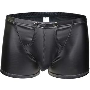 Mens Imitation Leather Underwear Sexs Boxer Briefs (Large, Black)
