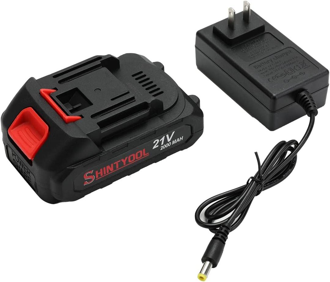 21v Lithium Battery - 2.0 Ah Battery with Charger Adapter Led Indicator Compatible with Leaf Blower and Mini Chainsaw