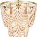 6-Light Bohemia Wood Beaded Chandelier for Dining Room, Coastal Pendant Light for Bedroom, Modern Farmhouse Light Fixtures for Entryway, Gold and Oak Finish