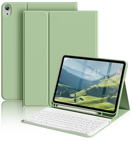 SQQSOOZ Keyboard Case for iPad Air 11 Inch M3/M2 (2025/2024), iPad Air 5th/4th Generation 10.9 Inch (2022/2020), Detachable Wireless Bluetooth Keyboard Case with Left Pencil Holder (green
)