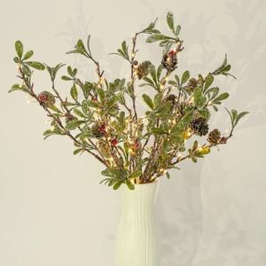 3 PCS Christmas Lighted Branches for Vases, 147 Lights with Snowflake Mistletoe-Leaf Berries Pine Cones, Battery Operated, Timer, Handmade Artificial Evergreen Sprig for Indoor Outdoor