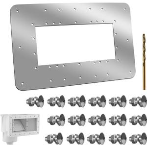 Wide Mouth Pool Skimmer Repair Kit, 18 .75"W 12.25"H Stainless Steel Plate Fits Hayward 1091WM & Hydrotools 8939 Skimmers Pool Wall Repair Panel, with Drill Bits & 16 Sets Screws, Washers, Nuts