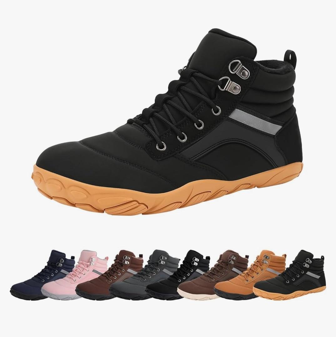 Womens Mens Winter Barefoot Boots Warm Minimalist Wide Toe Box Snow Boots Zero Drop Sole Outdoor Water Resistant Ankle Booties 45