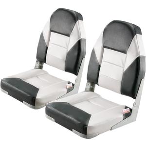 VEVOR Boat Seats, High Back Boat Seat 2 Pack, Folding Fishing Boat Seat with Thickened Sponge Cushion & Waterproof PVC Leather, Aluminum Alloy Hinges, Flip Up for Boats, Yachts, Ships, Black & Grey