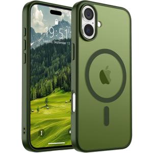 SUPFINE Magnetic for iPhone 16 Plus Case (Compatible with MagSafe) (Military Grade Drop Protection) Slim Translucent Matte Shockproof with Anti-Fingerprint Phone Case,Cangling Green