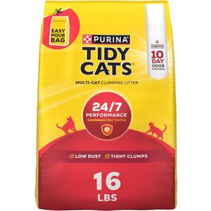 Purina Tidy Cats Clumping Cat Litter Odor Control, 24/7 Performance Multi Cat Litter - 16 lb. Bag