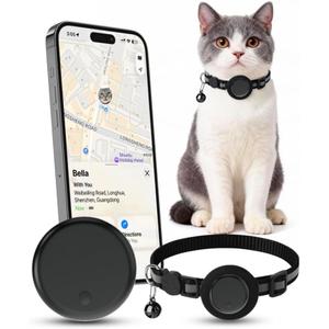 Cat Tracker Collar for iPhone, Works with Apple Find My, No Monthly Fee, Cat Collar with Tracker Holder, Lightweight Tracking Collar for Cats