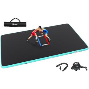 FBSPORT Inflatable Wrestling Mat 13ft /10ft /5ft, Outdoor and Indoor PVC Jiu Jitsu Mats, Gymnastics Training Mat Foldable for BJJ, MMA, Martial Art, Boxing, Grappling and Judo (Black Teal)