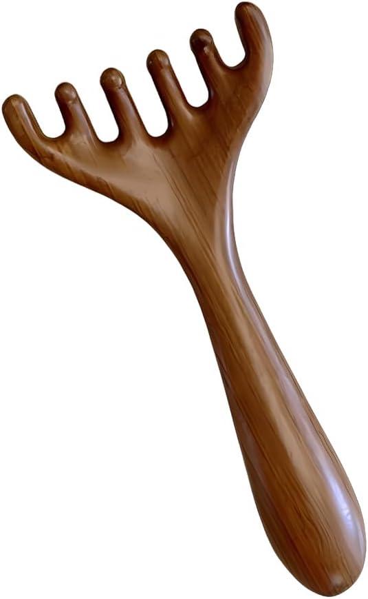 2 x OULIGET Natural Wooden Gua Sha Tool,Wooden Gua Sha Scraping Massage Tool,Long Handle Sandalwood Six Claw Antler Massager,1 Pieces