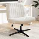 DUMOS Criss Cross Chair Legged Office Wide Comfy Desk Seat, No Wheels Armless Computer Task Seating, Swivel Vanity Home Height Adjustable (Beige)