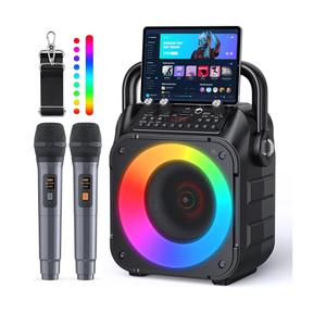Karaoke Machine, Portable Bluetooth Speaker with 2 Wireless Microphones for Adults & Kids with Lights, Karaoke Microphone with PA System Supports USB/TF/REC/FM/AUX for Home Party Home System Packages