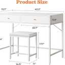 SUPERJARE 43-inch White Desk with 2 Drawers and Padded Stool, Modern Makeup Vanity & Computer Desk with Storage for Home Office, Bedroom Study, 43.3 inch