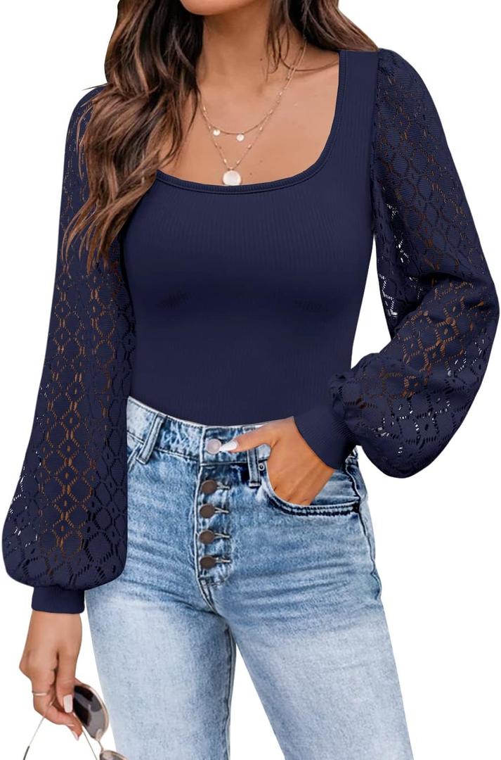DOROSE Womens Mesh Long Sleeve Shirts Casual Blouses Tops (XX-Large, X03 - Dark Blue)