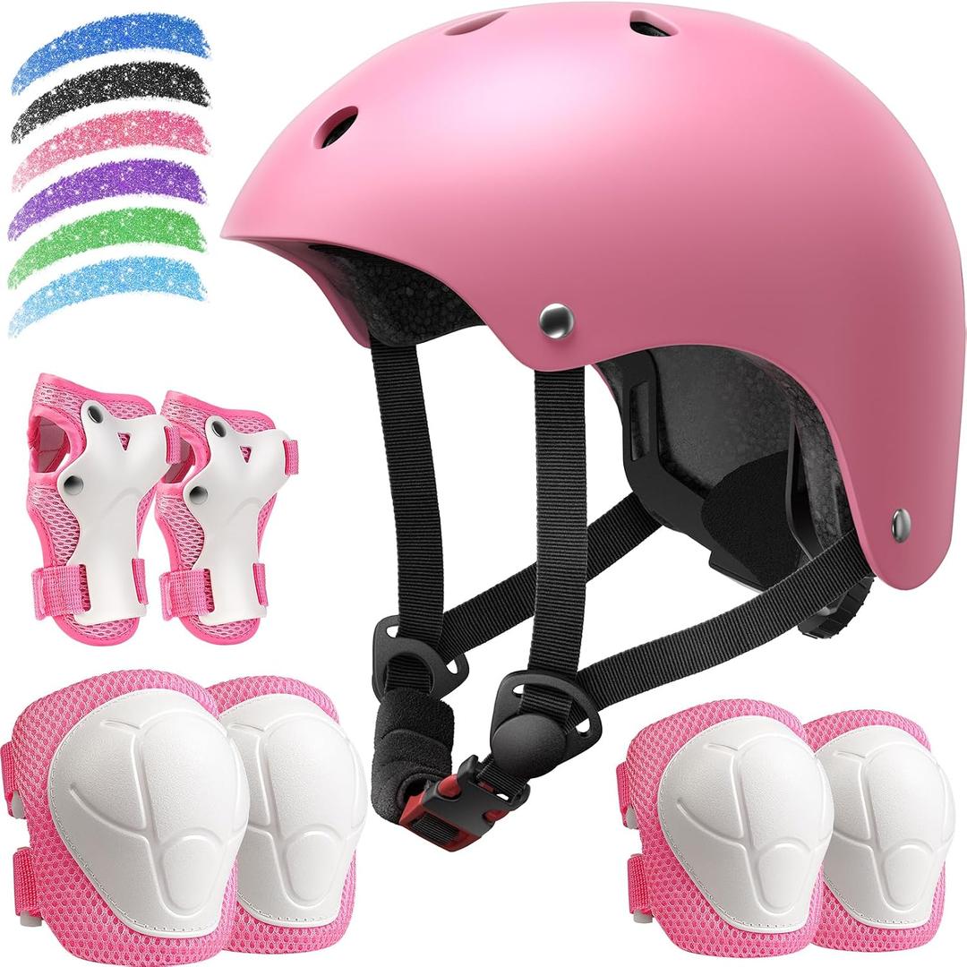 Kids Bike Helmet Set, Adjustable Helmet for Ages 2-3-5-8-14 Year Boys Girls, Toddler Pad Set with Knee and Elbow Pads for Bike, Roller, Skating, Scooter, Longboard and More Sports, 6 Color S: 18.9"-21.3"/2-8 years old