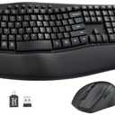 Ergonomic Wireless Keyboard and Mouse Combo, 30dB Quiet Full Size Keyboard Set with Wave Keys & Soft Palm Rest, Dual-System Switch for Windows/Mac, Ideal for Business Teams Home Office—Sablute