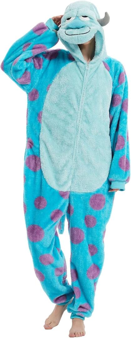 SQLSzt Animal Sulley Monster Onesie Adult Sullivan One Piece Pajamas Unisex Cosplay Costume For Women Men Blue XL