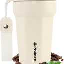 PHILORN Insulated Coffee Mug with Lid, 14 oz Travel Coffee Tumbler Leak Proof Thermal Cup, Stainless Steel Coffee Mug with Double Wall, Reusable Coffee Cup for Hot and Cold Drinks (15.2 fl oz, White)