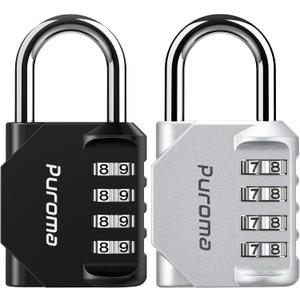 Puroma 2 Pack Combination Lock for Locker 4 Digit Outdoor Waterproof Padlock for School, Gym, Sports, Fence, Toolbox, Gate, Case, Outdoor, Hasp Storage (Silver & Black)