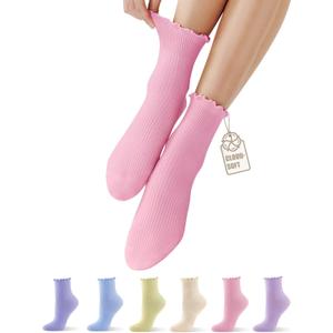 CS CELERSPORT Women's Ruffle Socks, Ankle Cute Cotton Frilly Socks, Soft Breathable Casual Lettuce Edge Socks (S)