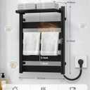 6-Bar Wall Mounted Heated Towel Rack, 170°F Heating Black | Bathroom Towel Warmer with Top Shelf, Memory Function, Adjustable 110–170°F Temperature, 2–12H Timer, Space Saving Design