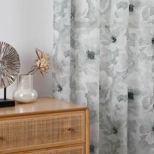 Floral Curtains Sheer Curtains 63 Inch Length for Living Room Semi Sheer Curtains Light Filtering Window Drapes for Bedroom Vintage Sheer Curtain Panels Rod Pocket Grey 2 Panels
