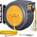 SURAIELEC 12 Gauge Extension Cord Reel, 60 FT Retractable Extension Cord, 12 AWG/3C SJTOW Heavy Duty Power Cord, 13 AMP Circuit Breaker, Lighted Triple Tap, Ceiling or Wall Mount, ETL Listed (Yellow)