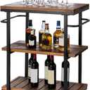 Bar Carts for The Home, Rolling Home Bar Serving Cart on Wheels, 3 Tier Portable Bar Cart, Rolling Coffee Cart with Lockable Wheels, Rustic Burnt Solid Wood and Industrial Matte Black Metal