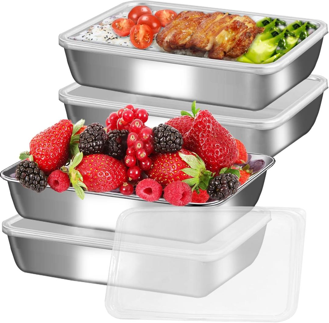 Food storage container, airtight lid, bento box stainless steel, perfect for lunch, meal prep and leftovers, stackable, nestable, oven-safe, Easy to clean