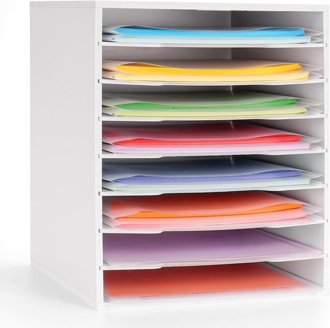 Krafetto Scrapbook Paper Storage Organizer Rack for Holding 12 x 12 Paper Storage Pouch, 8 Large Slots Desktop Papers Organizer Holder, File Sorter for Home Office School, 14 inches x 12.8 inches x 16.4 inches