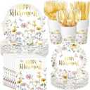 400 Pcs Happy Retirement Party Supplies Wildflower Themed Retirement Disposable Paper Plates Napkins and Cups for The Aged Women Say Goodbye Decorations
