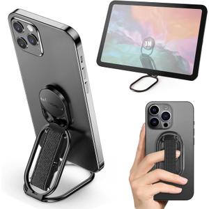 Mindsky Phone Grip for Kickstand Compatible with Finger Loop, 3-in-1 Phone Ring Holder Strap for All Mobile Phones-Black (Ligament Type) (3M Adhesive Phone Ring)