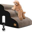 Dog Stairs for Bed 15.8'' H, 3 Step Dog Ramp for Small Dogs and Cats, Curved Dogs Steps for Sofa Couch or Chair, Portable Pet Stairs for High Bed Climbing, Non-Slip Balanced Pet Step Indoor, Brown