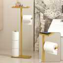 2 x Modern Bathroom Toilet Paper Holder Stand with Storage Shelf, Gold Metal, 23.2 Inch Height, 4-Roll Storage, Freestanding Design