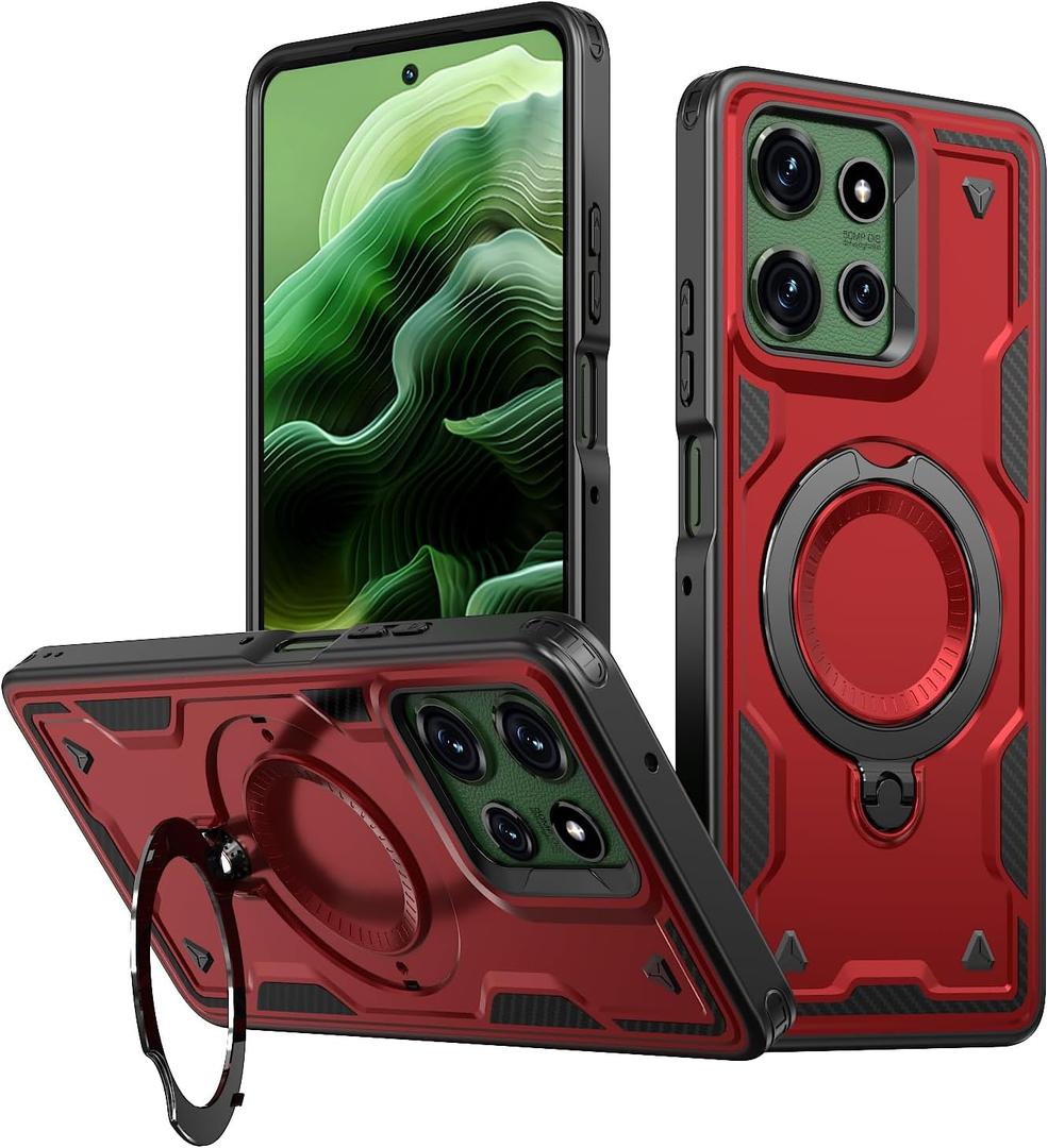 for Moto G 5G 2025 Case with Magnetic Stand 360Rotatable Ring Invisible Kickstand Double Shockproof Protection Women Men Case for Motorola Moto G 5G 2025 Red TH