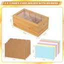 Bamboo Index Card Organizer - 3x5 Index Card Holder Box With Dividers - Wood Recipe Box With Lid - 4 Compartments For 1200 Cards - 5.9"W x 10"D x 4"H