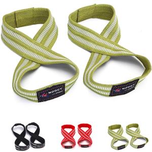 MOOCY Figure 8 Lifting Straps for Deadlift, Weightlifting, Strongman ,& Cross Training Strong Weightlifting Wrist Wraps (Medium, Green)