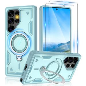 Gritup for Samsung Galaxy S25 Ultra Case:Compatible with MagSafe Function,Metal Kickstand+[HD Screen Protector2],Military Grade Drop Proof Protective Magnetic Case for Galaxy S25 Ultra,Baby Blue