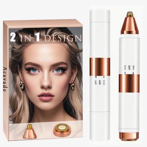 Acavado 2-in-1 Dual Head Eyebrow Trimmer & Flawless Facial Hair Removal for Women, Painless & Gentle Facial Hair Remover for Brows, Chin, Upper Lip, Cheeks, Type-C Charging for Women, White