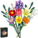 Flowers Bouquet Building Blocks Toy Set, 1000+PCS DIY Artificial Flower Bouquet Building Kit with Rose, Sunflower Wildflower Collection, Birthday Gifts for Adults Women Mom Teen14+, Home Decor