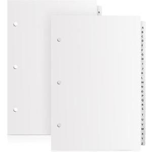 2 Set A to Z Tab Alphabet Dividers for 3 Ring Binder 5 1/2 x 8 1/2 Inch Binder Dividers Customizable Table of Contents Page with A to Z Tabs for Student Teacher Office Organize (White)