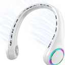 Portable Neck Fan, Personal Fan with 4000mAh Battery, Rechargeable Neck Fan with 3 Speeds and 64 Cool Lights, Birthday Gifts for Men Women Mom Dad, Hands Free Cooling fan for Summer(White)