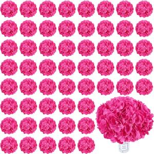 AVIVIHO 60 PCS Hot Pink Hydrangea Artificial Flowers Bulk (Not Squished) Realistic Fake Flowers Hydrangea Silk Flowers with Stems for Wedding Party Home Decor Table Centerpieces Florals Decoration