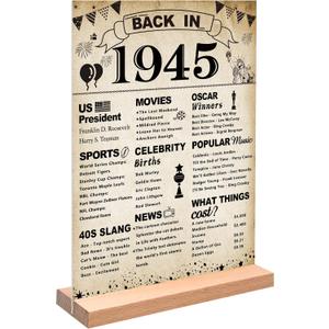 DARUNAXY 80th Birthday Party Decorations, Vintage Back in 1945 Poster Acrylic Sign with Stand 80 Year Old Party Supplies for Men& Women Vintage 1945 Table Decor 80th Anniversary Class Reunion Gifts
