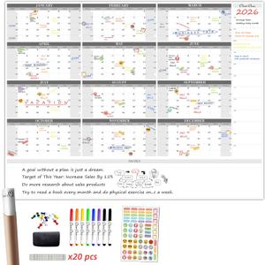 CLEVER CLEAN Large Dry Erase Wall Calendar - 48"x58" 12-month 2026 Undated Reusable Yearly Calendar for Home, Office, School Projects - Jumbo Laminated Task Organizer
