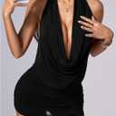 SweatyRocks Women's Sexy Cowl Neck Halter Mini Dress Mesh Ruched Backless Night Out Dresses Party Outfits (S, Black)