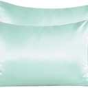 NTBAY Zippered Satin Pillow Cases for Hair and Skin, Luxury Queen Hidden Zipper Pillowcases Set of 2, 20x30 Inches, Cyan